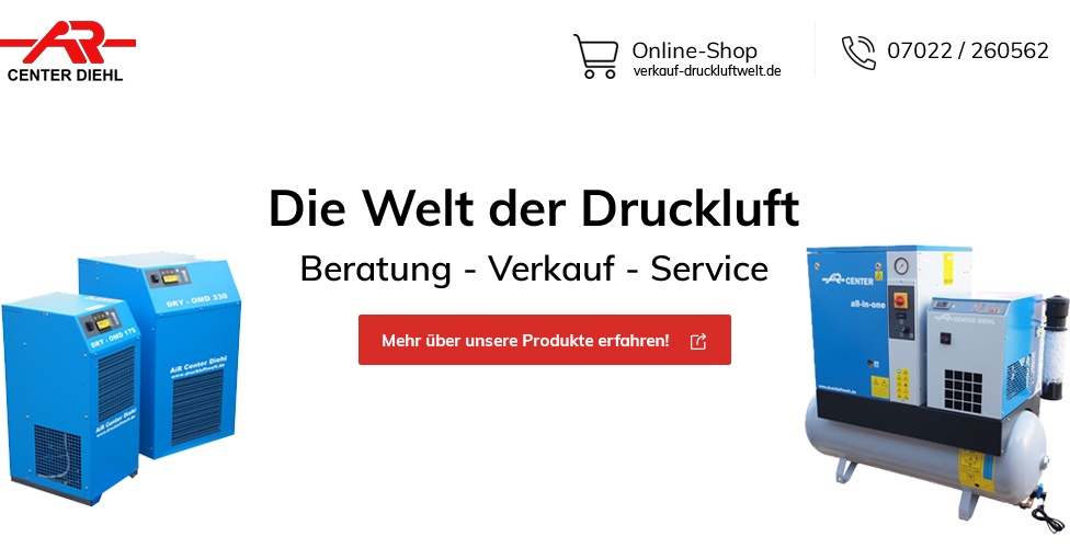 AiR CENTER DIEHL Druckluft Engineering · 72669 Unterensingen · Druckluftwelt · Kompressoranlagen und Systeme zur Drucklufterzeugung und Druckluftaufbereitung